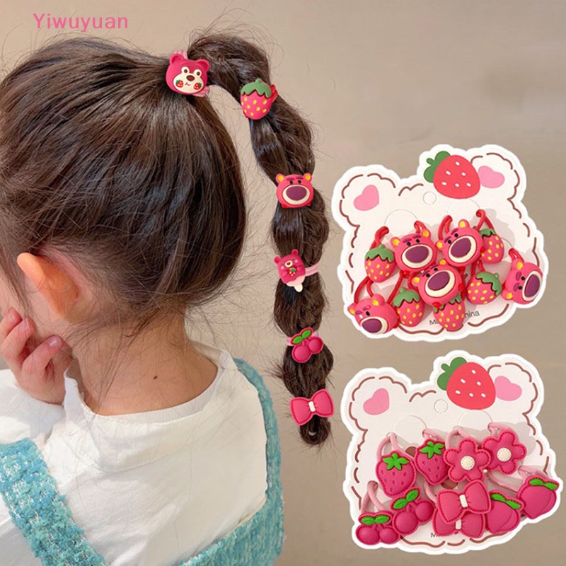 5 Cặp Dây Buộc Tóc Cao Su Co Giãn Hình Trái Cây Gấu Hoạt Hình Dễ Thương Cho Bé Gái