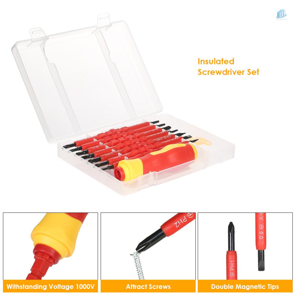 Bộ Tuốc Nơ Vít Cách Điện 7 Trong 1 500V Có Thể Thay Đổi Với Phillips Và Rãnh Để Sửa Chữa