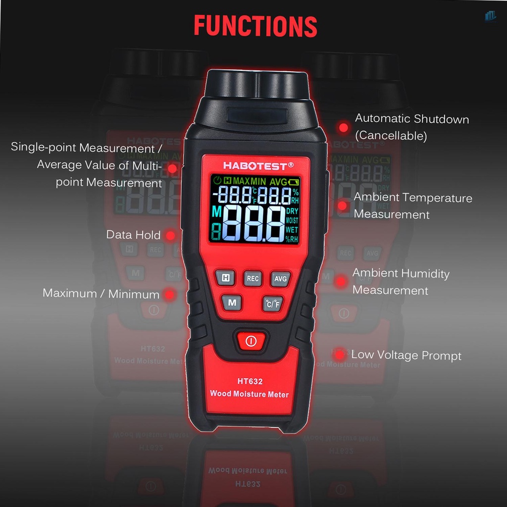 Thiết Bị Đo Độ Ẩm / Nhiệt Độ Gỗ 0-99.9% Kỹ Thuật Số 2 Pin s2mwvn