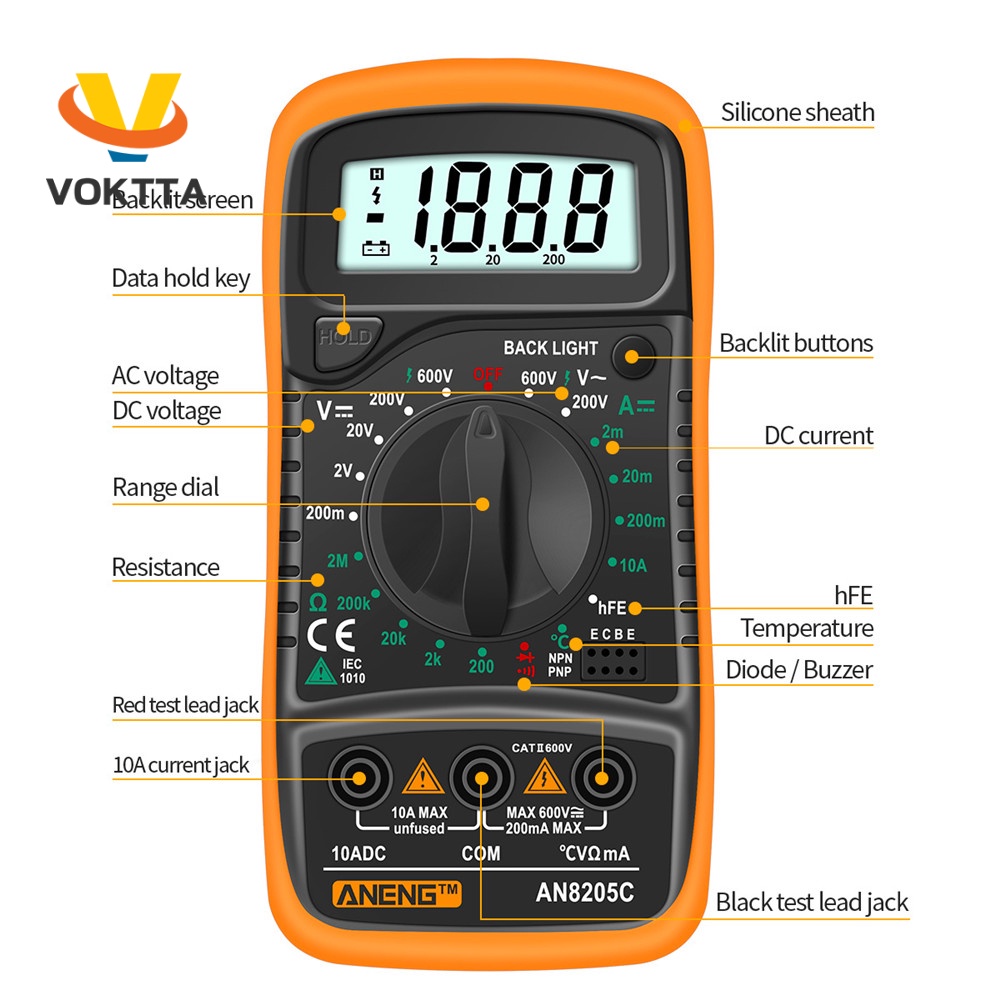 Đồng Hồ Vạn Năng Kỹ Thuật Số VOKTTA ANENG AN8205C AC / DC Kèm Đèn Nền LCD