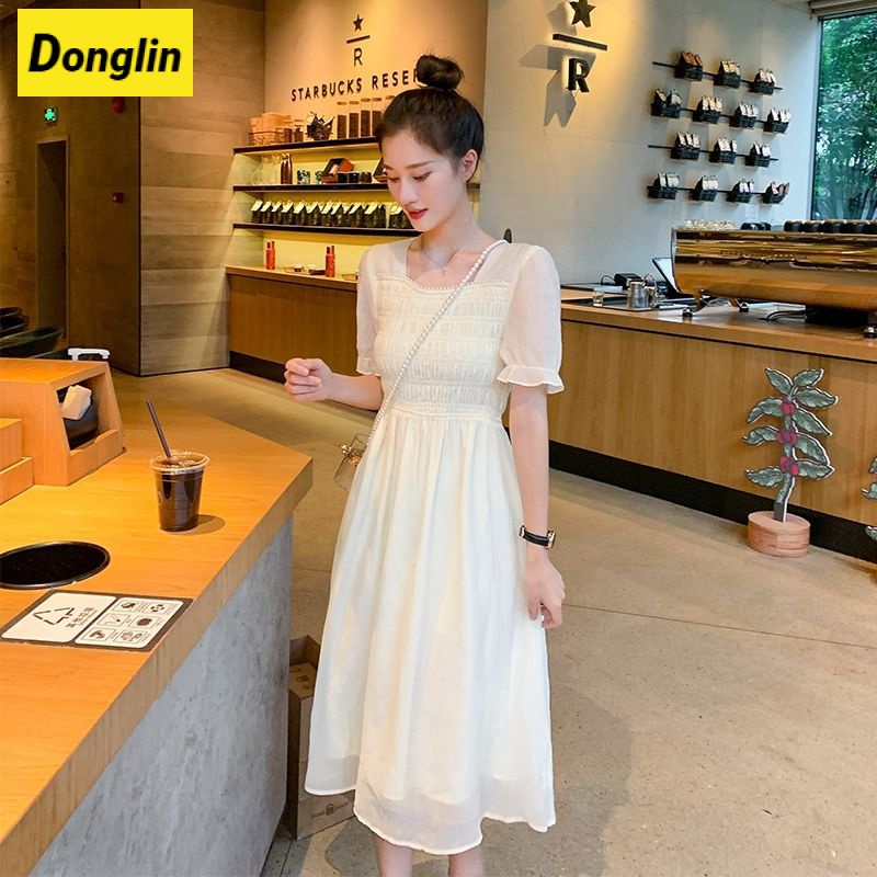 Đầm Chữ a Cổ Vuông Tay Phồng Đính Hạt Thời Trang Cao Cấp Cho Nữ