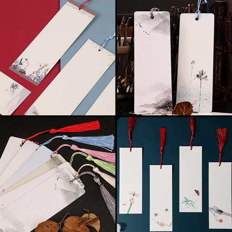 Set 80 Thẻ Đánh Dấu Trang Sách Bằng Giấy Màu Trắng Kèm 80 Núm Tua Đầy Màu Sắc DIY