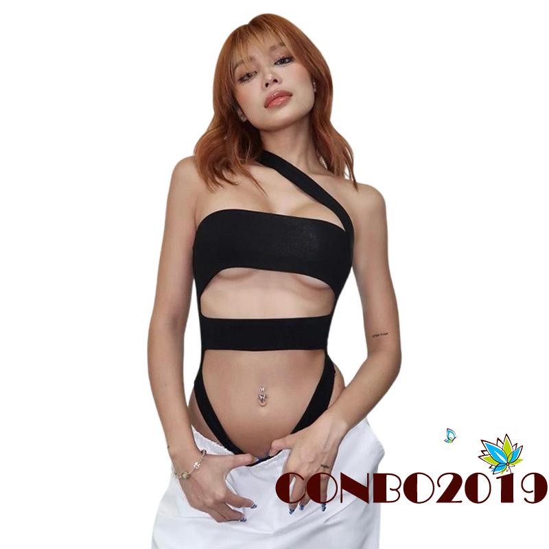 Áo Liền Quần Ngắn Không Tay Hở Vai Màu Trơn Thời Trang Mùa Hè Dành Cho Nữ