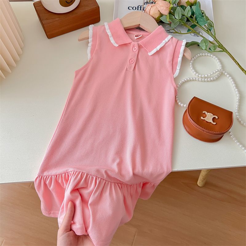 Hàng Có Sẵn Đầm Thể Thao Một Mảnh Tay Ngắn Màu Hồng Dễ Thương Thời Trang Mùa Hè Phong Cách Hàn Quốc Cho Bé Gái