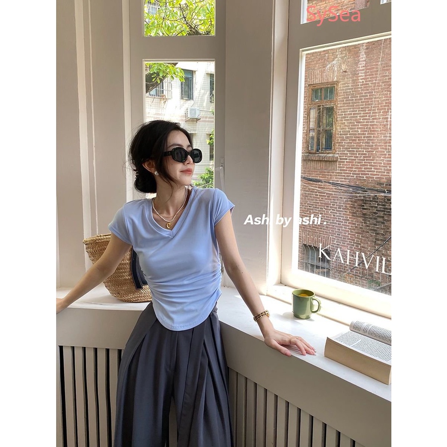 Áo Kiểu Cổ Chữ V Thiết Kế Độc Đáo Thời Trang Mùa Hè Hàn Quốc Cho Nữ