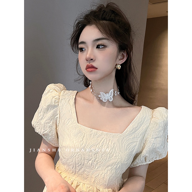 Vòng Cổ choker Thiết Kế Chuỗi Ngọc Trai Hình Bướm Phong Cách Retro Pháp Cho Nữ