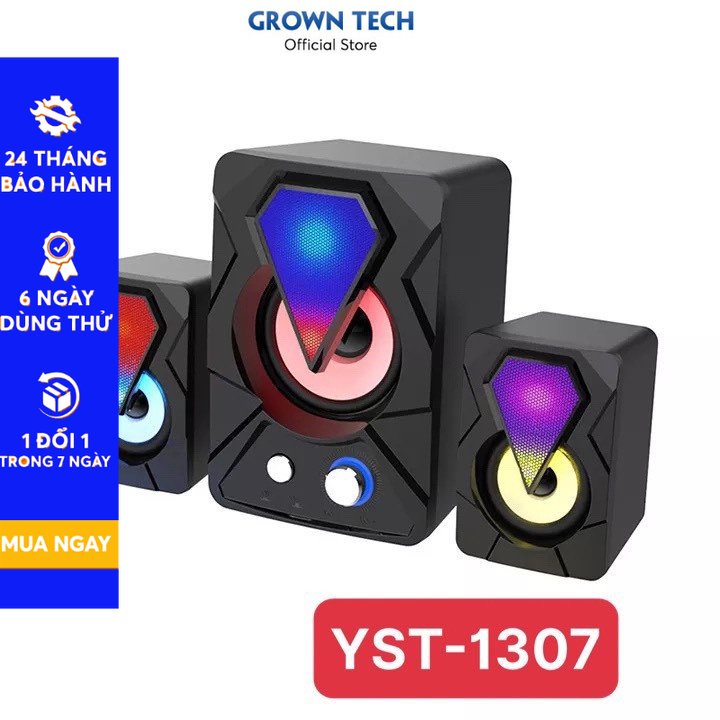 Loa vi tính có đèn led 7 màu GrownTech màu nhấp nháy đổi màu cắm nguồn USB 1307 bảo hành 24 tháng