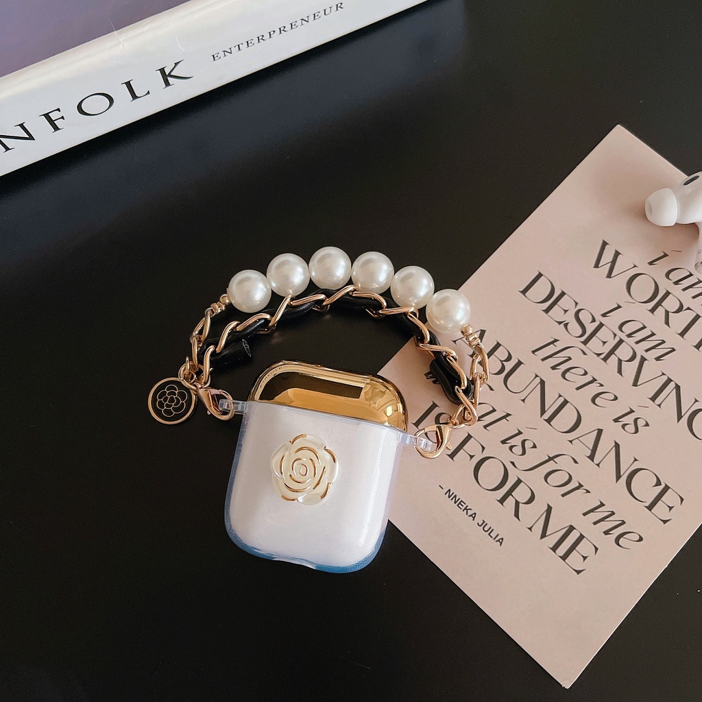 Vỏ Bảo Vệ Hộp Sạc Tai nghe không dây AirPods 1 / 2 / 3 Pro2 2022 Bằng tpu Mềm Trong Suốt Chống Trầy Mạ Điện Màu Vàng Hồng 3D