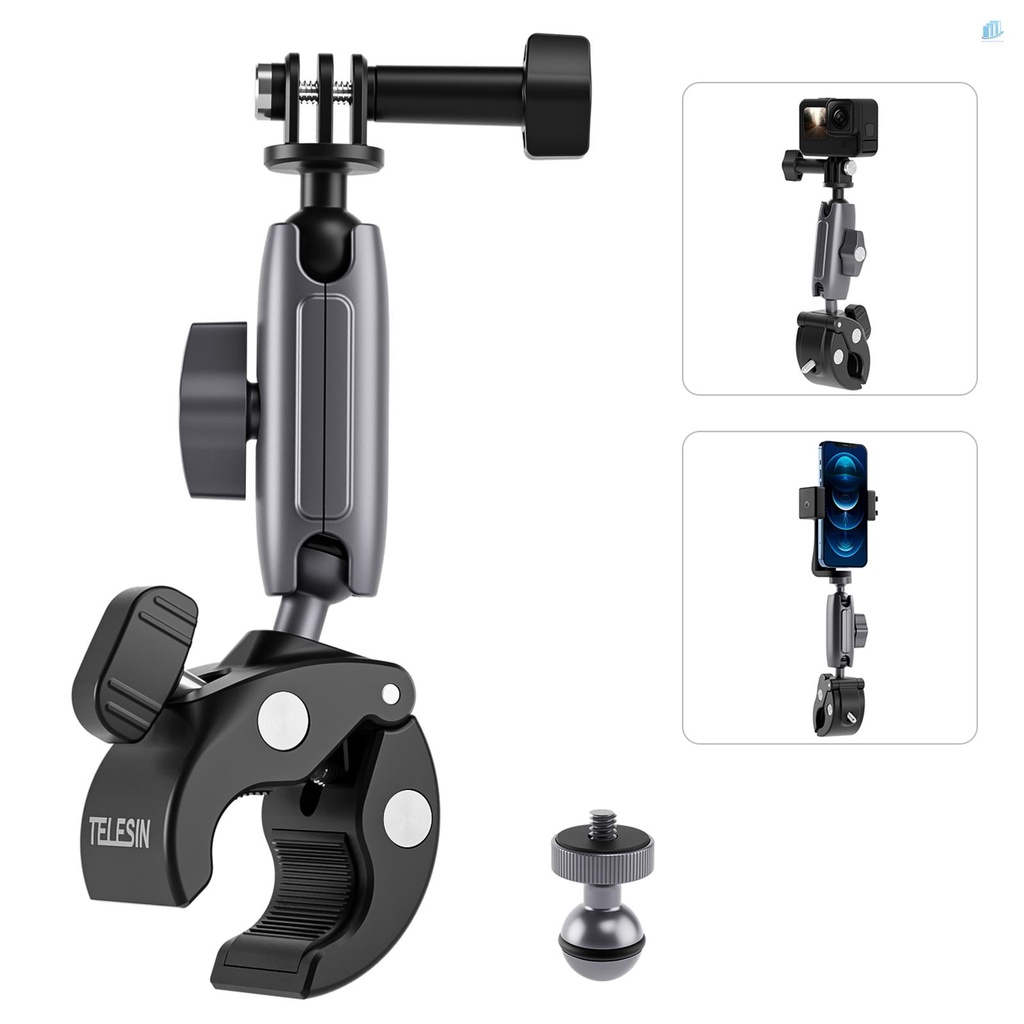 TELESIN Kẹp Gắn Tay Lái Xe Đạp Thông Minh Bằng Hợp Kim Nhôm Xoay 360 Độ GP-HBM-001° Bộ Chuyển Đổi Đầu Bi Xoay Được Kèm Ốc Vít 1 / 4 Inch Cho Máy Ảnh Thể Thao