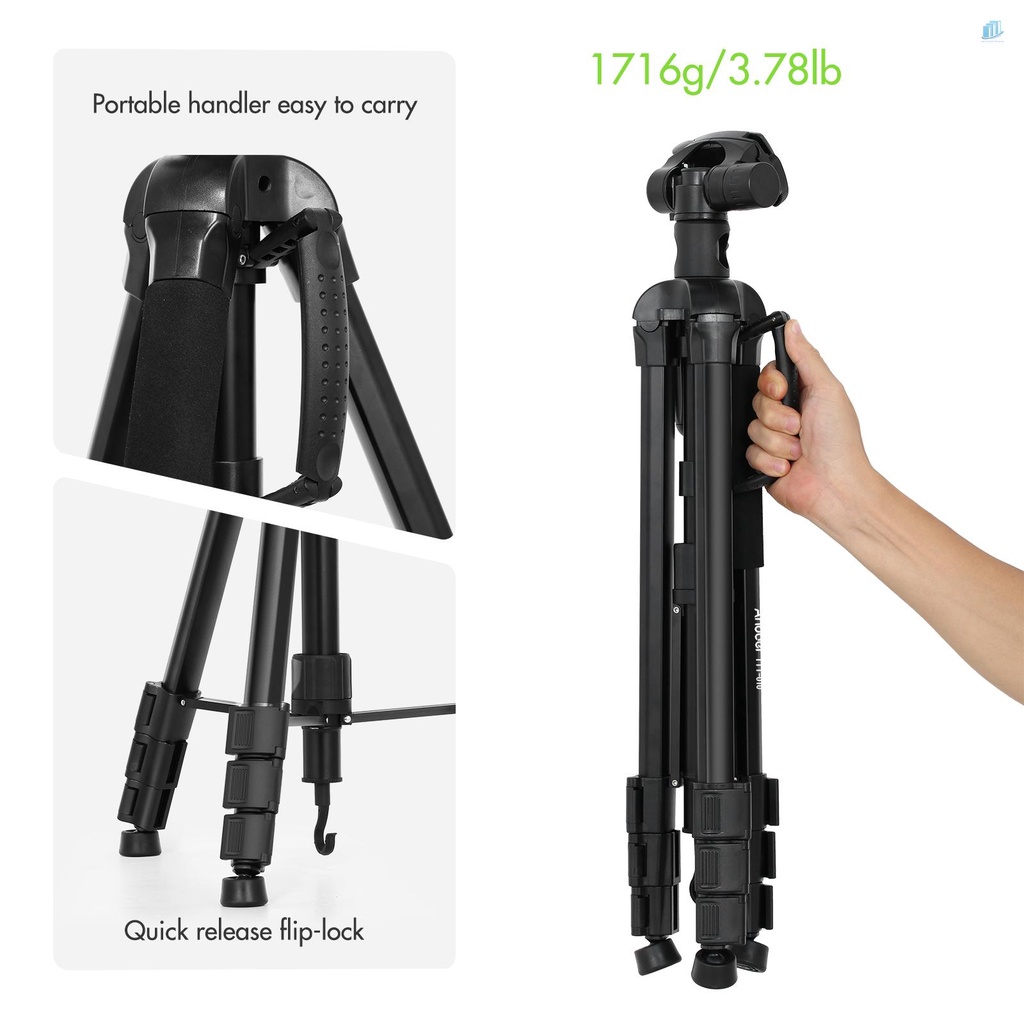 Gậy Ba Chân Di Động Bằng Hợp Kim Nhôm Xoay 360 Độ Cho Máy Ảnh Andoer TTT-010 180CM / 70.87Inch° Ốp Điện Thoại Có Thể Xoay Vòng 5kg / 11lbs Tải Trọng 5kg / 11lbs