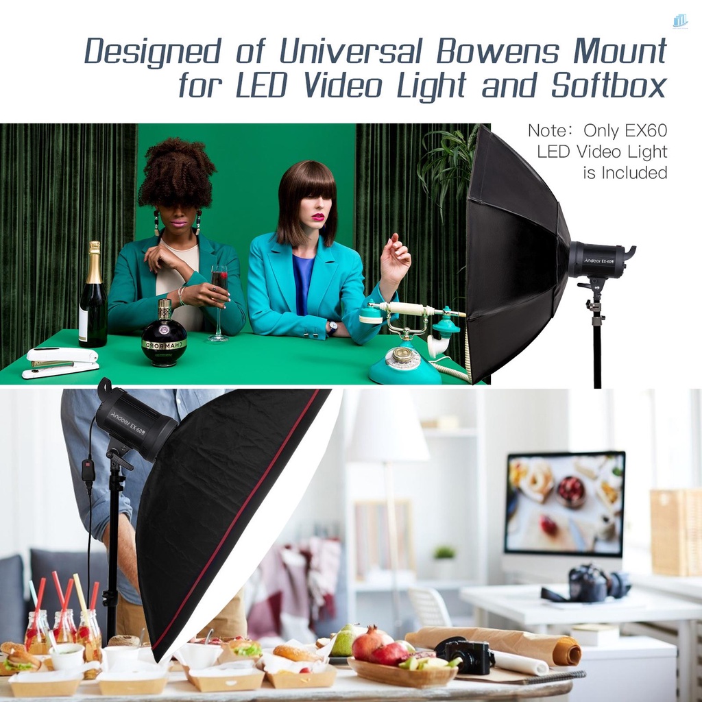 Đèn Flash LED Trợ Sáng Chụp Ảnh Studio Andoer EX60III 60W 5600K CRI95 16 Kênh Kèm Điều Khiển Từ Xa