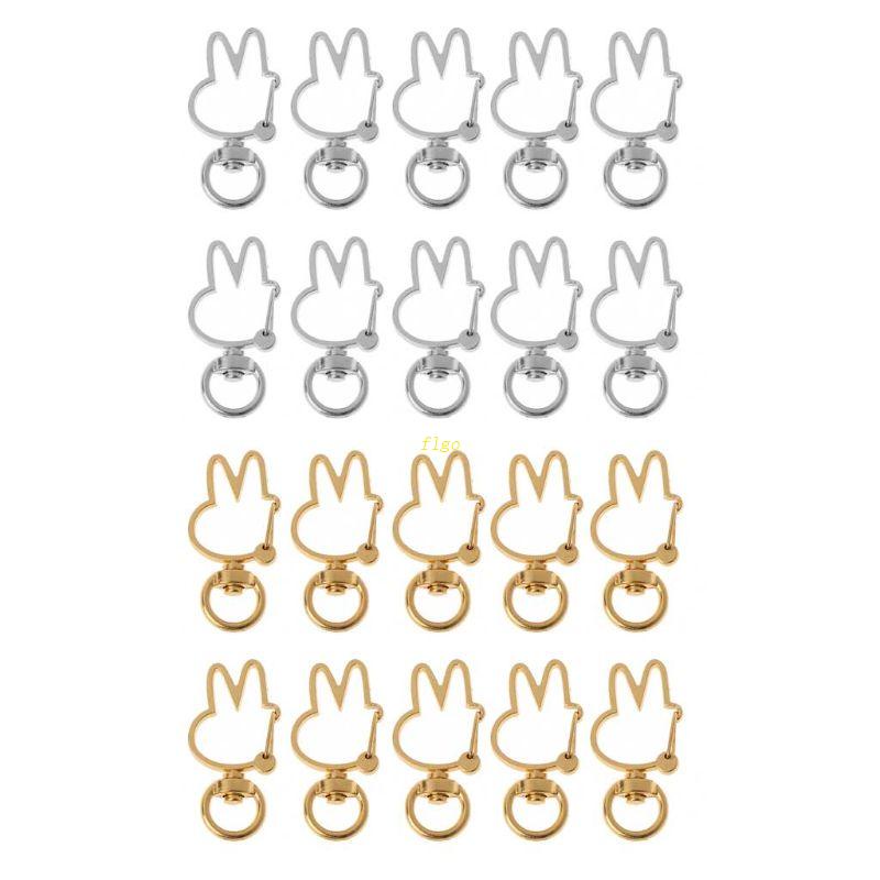 Set 10 Móc Khóa Kim Loại Màu Bạc / Vàng Hình Thỏ Dễ Thương
