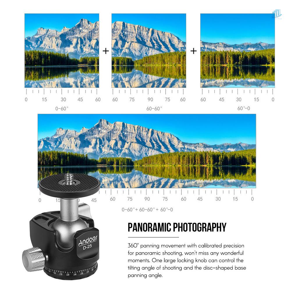 Chân Máy Ảnh Andoer D-25 CNC Hai Đầu Bi Mini Bằng Hợp Kim Nhôm Trung Tâm Trọng Lực Thấp Cho Manfrotto Vv Tripod Monopod DSLR ILDC