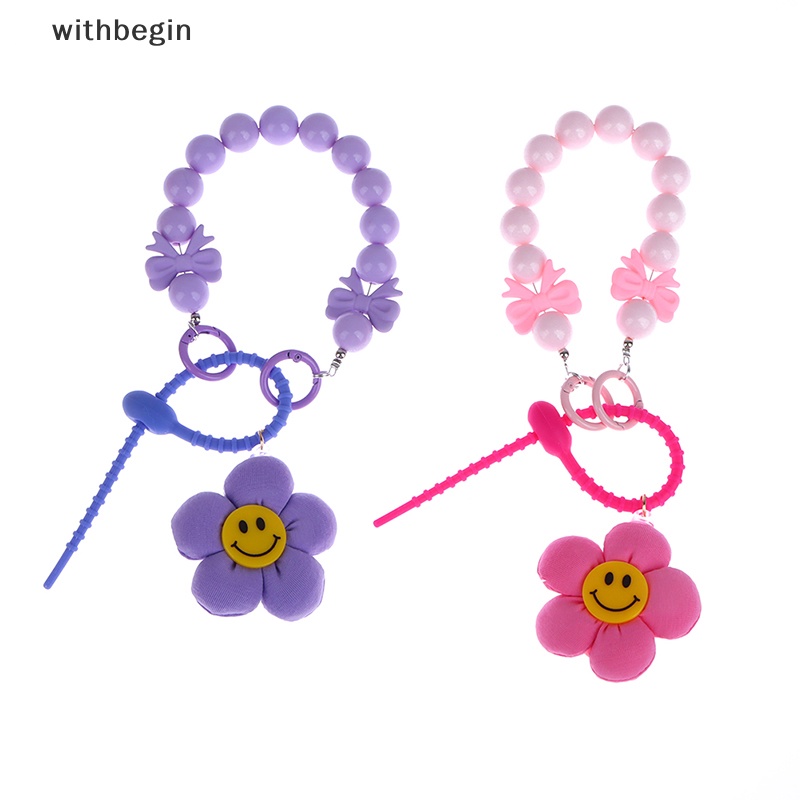Móc Khóa Xe Hơi Đính Hạt Màu Kẹo Ngọt Hình Hoa Cười Dễ Thương Cho Nữ