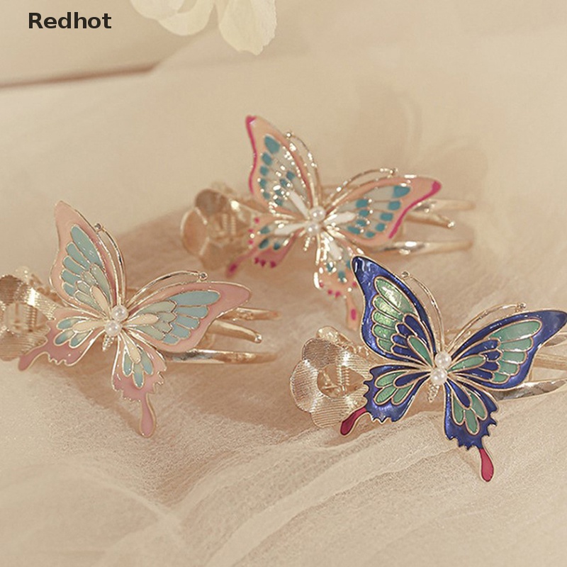 &lt; Redhot &gt; Kẹp Tóc Đuôi Ngựa Họa Tiết Bướm Sơn Trung Quốc Cổ Điển Cao Cấp Cho Nữ