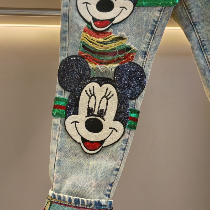 Quần Jean Rách Dáng Rộng Họa Tiết Hoạt Hình Cầu Vồng Thời Trang Cho Nữ