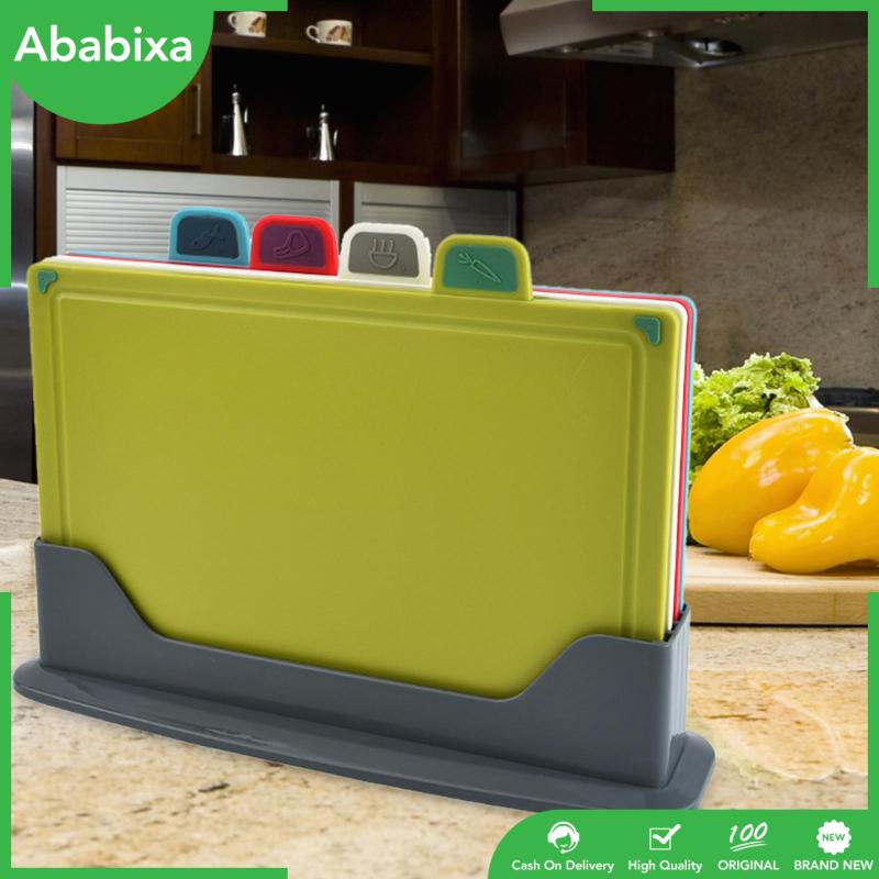 Set 4 Thớt Cắt Thực Phẩm Chống Trượt Kèm Giá Đỡ Tiện Dụng Cho Nhà Bếp