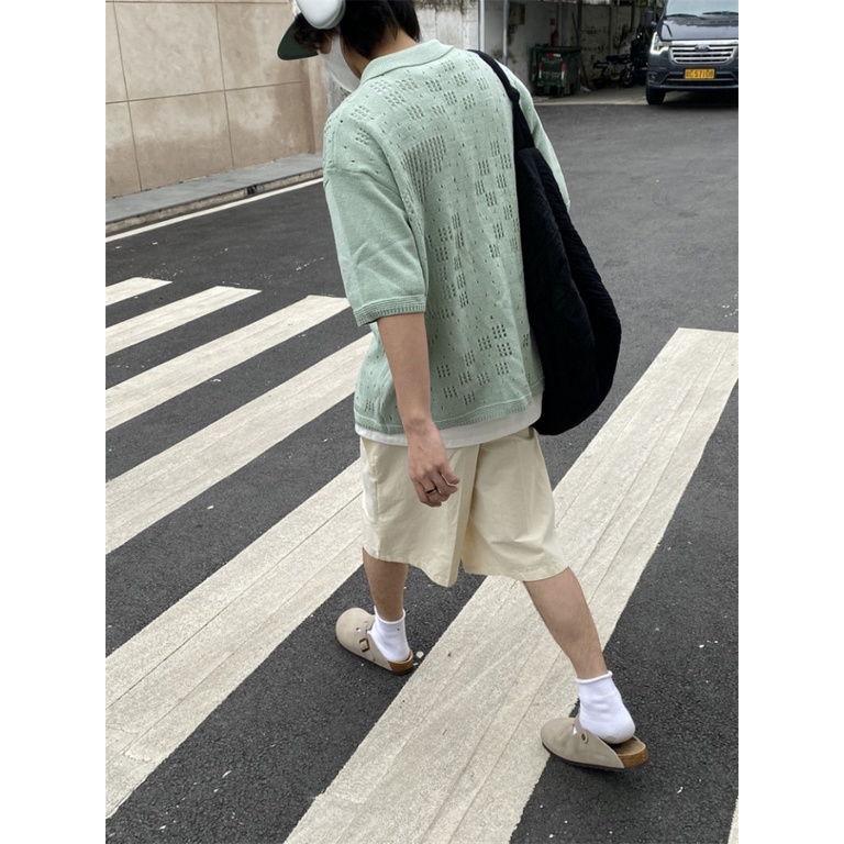 Áo Dệt Kim Tay Ngắn Dáng Rộng Phong Cách Retro Thời Trang Mùa Hè Dành Cho Nam Và Nữ