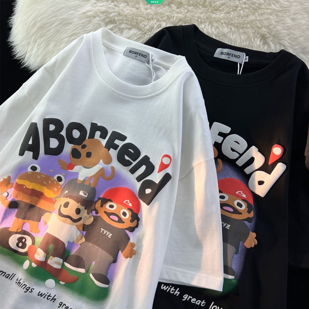 Áo Thun 100% Cotton Tay Ngắn Dáng Rộng In Họa Tiết Hoạt Hình Phong Cách Hàn Quốc Thời Trang Mùa Hè 2023