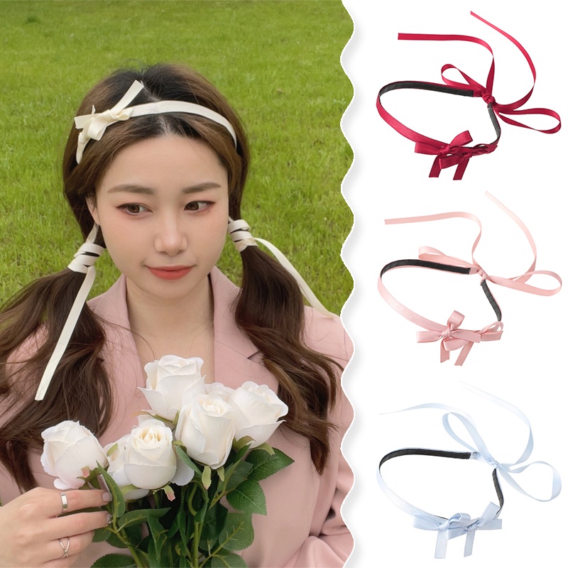 Haimeikang Băng Đô Vải Thắt Nơ Mỏng Màu Trơn Ngọt Ngào Cho Nữ