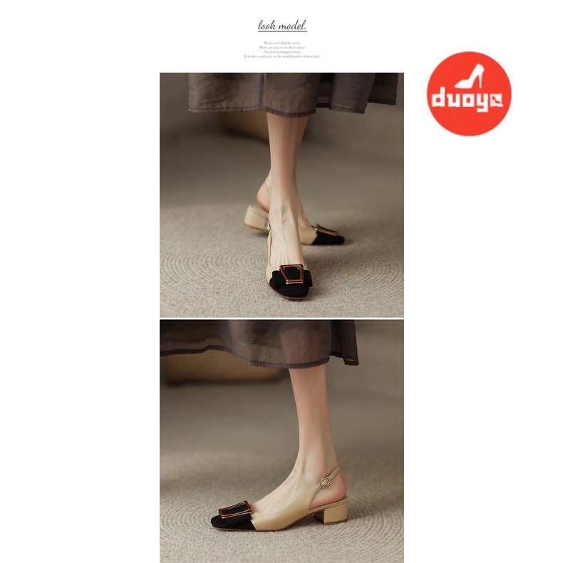 Giày Sandal Cao Gót Hở Ngón Phối Khóa Cài Hình Vuông Thời Trang Mùa Hè Pháp 2022 Cho Nữ