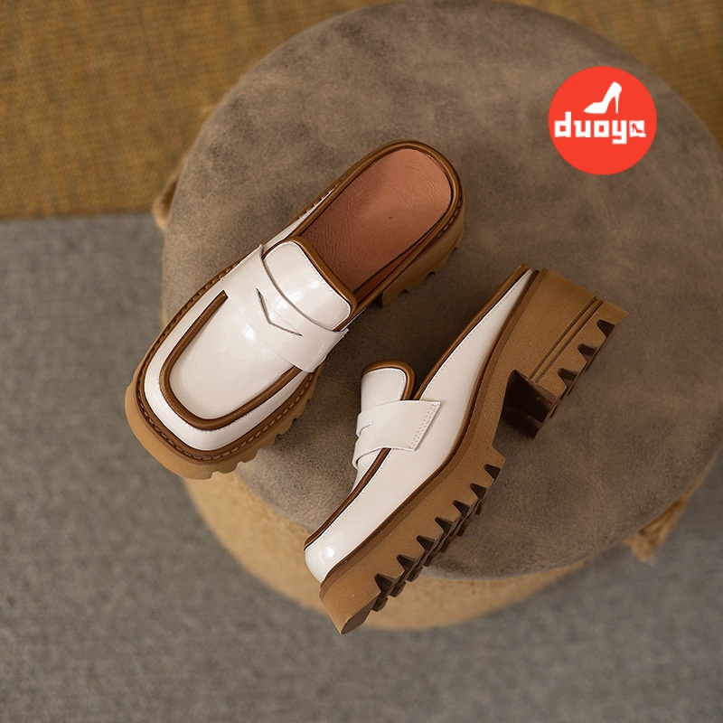 Đôi Tóc Thẳng ~ [Hàng Có Sẵn] Giày Sandal Bánh Mì Mũi Vuông Bằng Da Bóng Dày Dặn Chống Mài Mòn Phong Cách Anh Quốc Thời Trang Xuân Hè 2022 Mới Cho Nữ