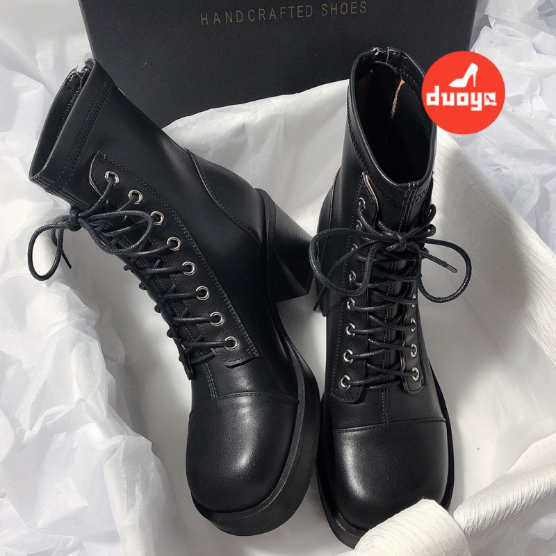 Duoya Tóc Thẳng ~ [Hàng Có Sẵn] Giày Bốt Martin Đế Dày Dài Co Giãn Mỏng Phong Cách Anh Quốc Cổ Điển Cho Nữ