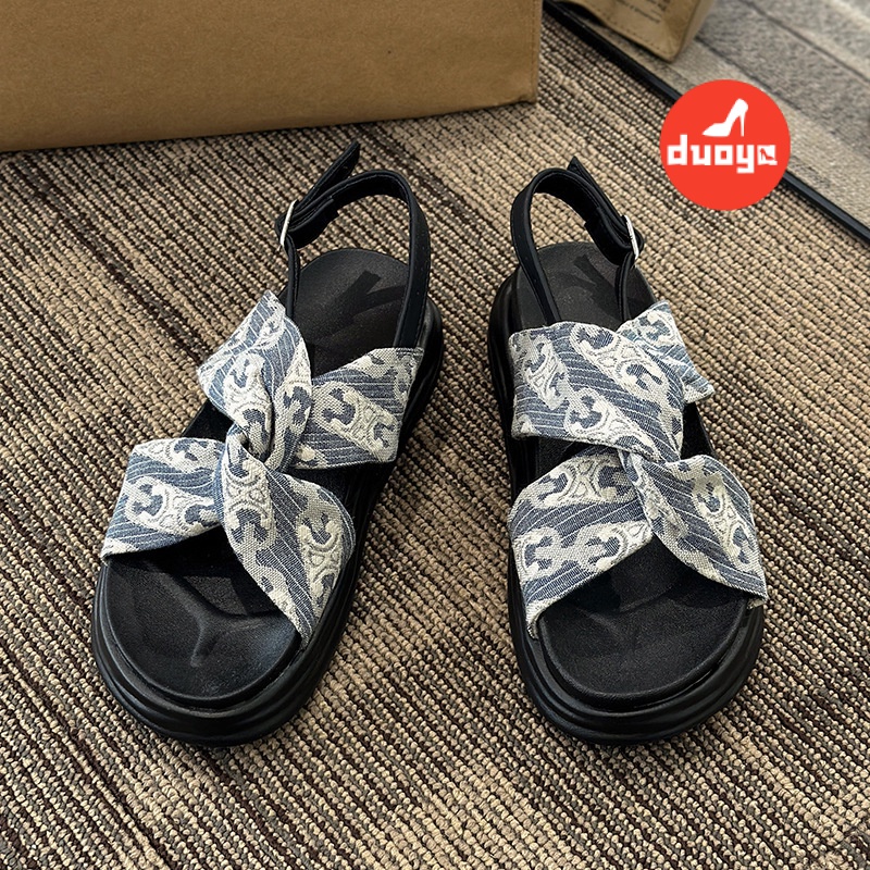 Duoya Tóc Thẳng ~ [Hàng Có Sẵn] Giày Sandal Đế Dày Quai Chéo Dễ Phối Đồ Phong Cách Roman Cho Nữ Miễn Phí Vận Chuyển