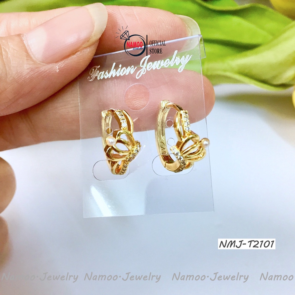 Khuyên Tai Nữ Mạ Vàng T2101 Hình Vương miện Nhỏ Dáng Tròn Sát Tai