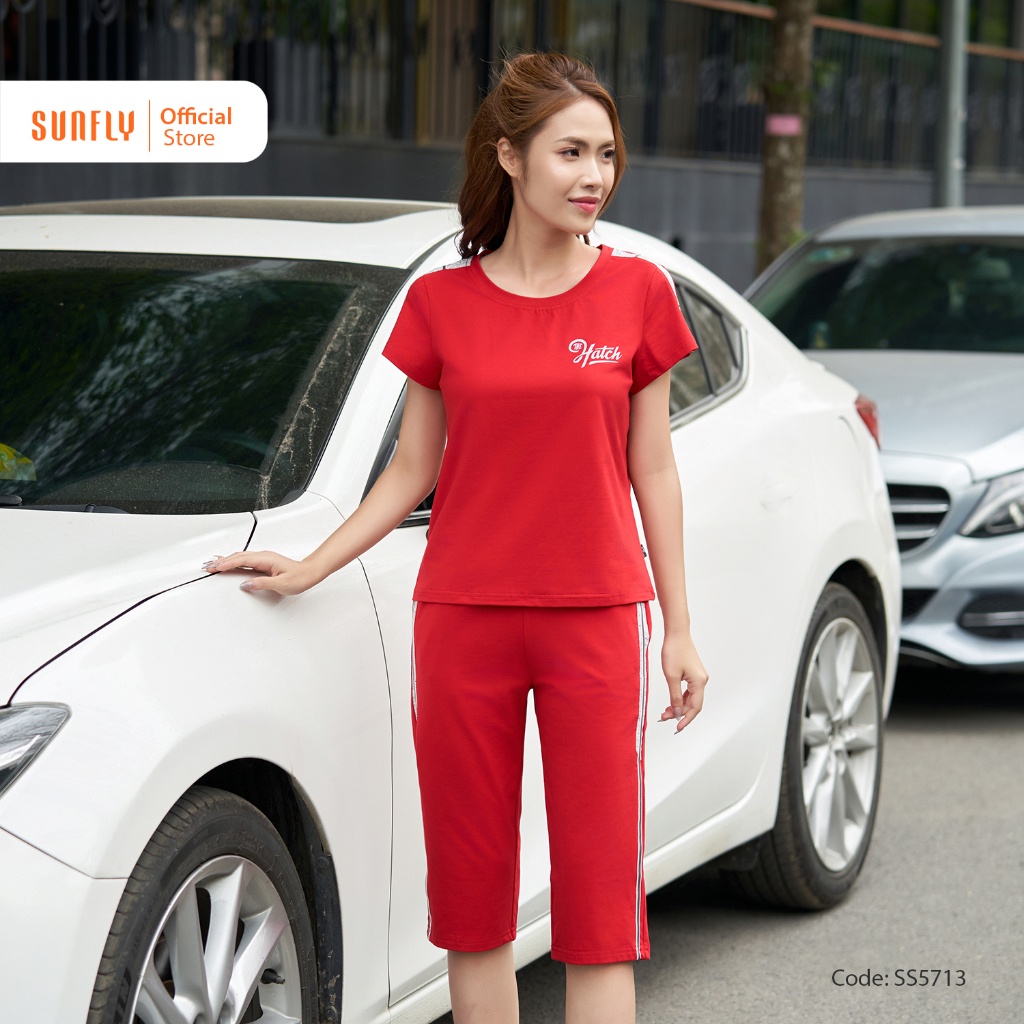 Đồ Bộ Thể Thao Mặc Nhà Nữ Cotton SUNFLY Áo Cộc Quần Ngố SS5713