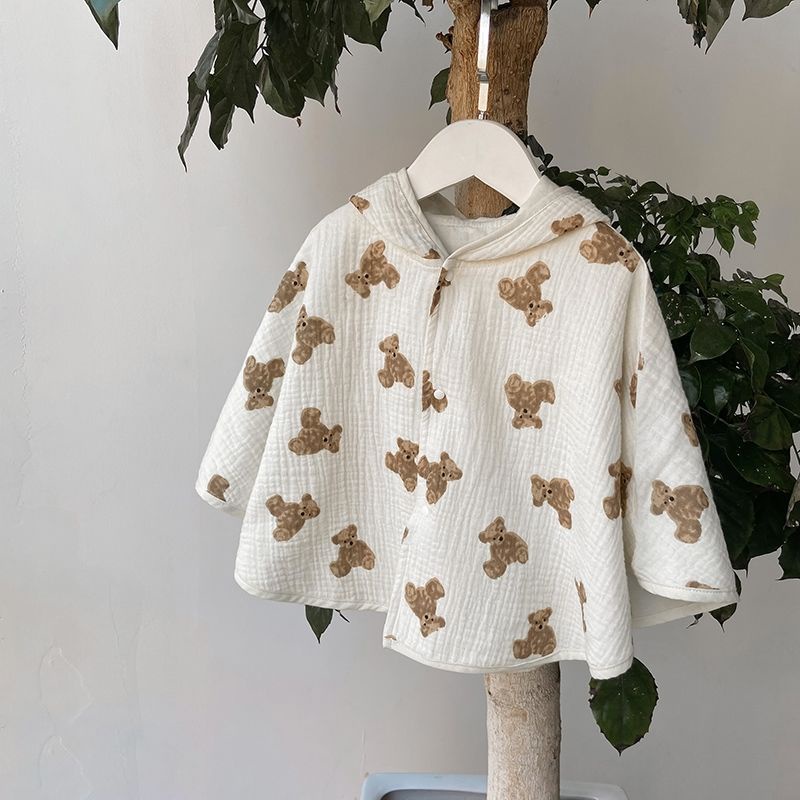 Áo Choàng Chống Nắng / Gió Chất Liệu Cotton Mềm Mại In Hoạ Tiết Gấu Xinh Xắn Cho Bé 0 -