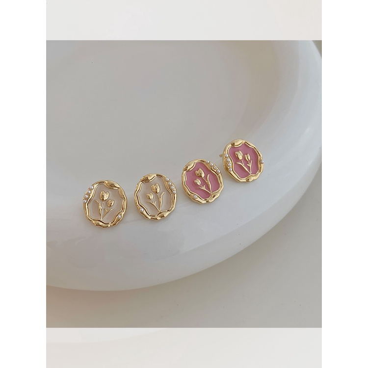 Bông Tai Hình Hoa Tulip Đính Ngọc Trai Nhân Tạo Sang Trọng Thời Trang Cho Nữ