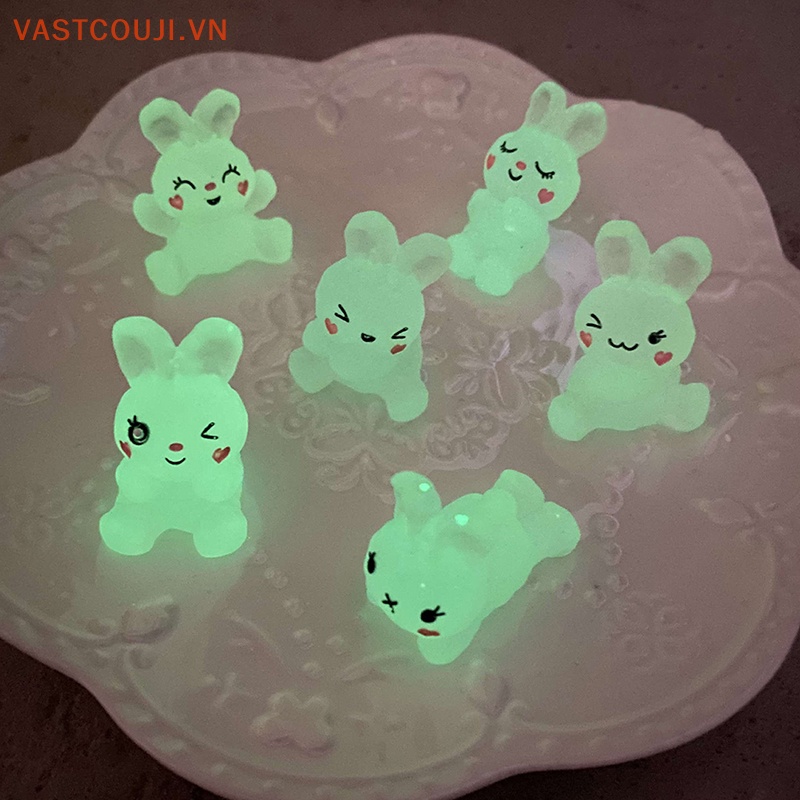 Bộ 5 Phụ Kiện Trang Trí Hình Thỏ Bằng Nhựa Màu Dạ Quang DIY