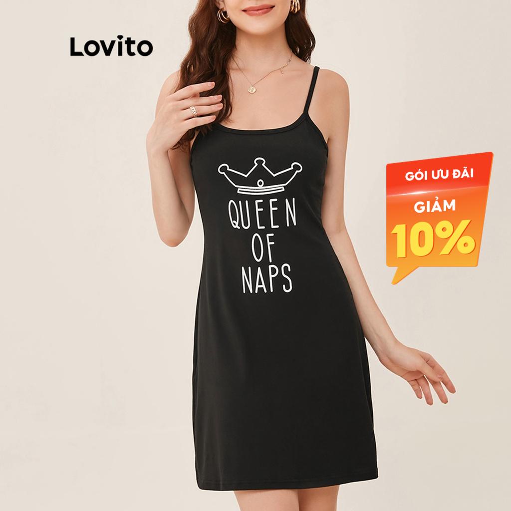 (Hàng có sẵn) Lovito Đầm Ngủ In Chữ L20D476 Màu Đen
