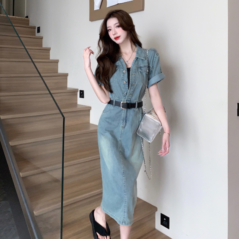 Đầm Ngắn Tay Ôm Eo Cao Cấp Cảm Giác Nhỏ Có Thể Ngọt Ngào Có Thể Dùng Làm Muối Hồng Kông Cho Nam