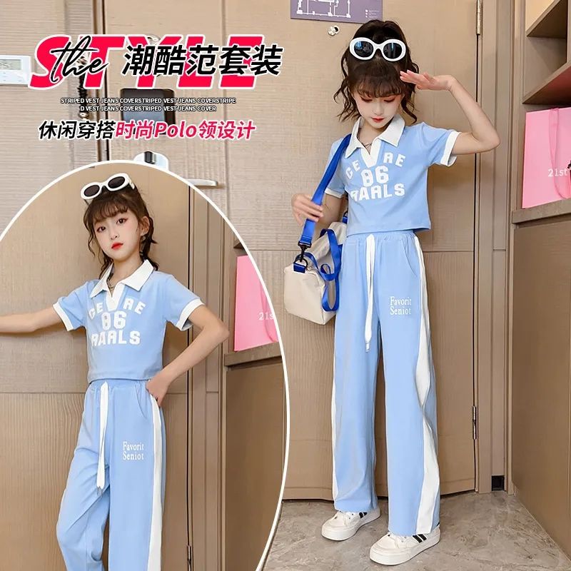Bộ Đồ Thể Thao Áo Thun Polo Tay Ngắn Phối Quần Dài Thời Trang Mùa Hè Cho Bé Gái