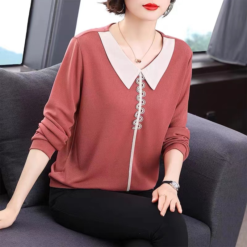 Áo Thun Tay Dài Cổ Búp Bê Plus Size Cho Phụ Nữ Trung Niên