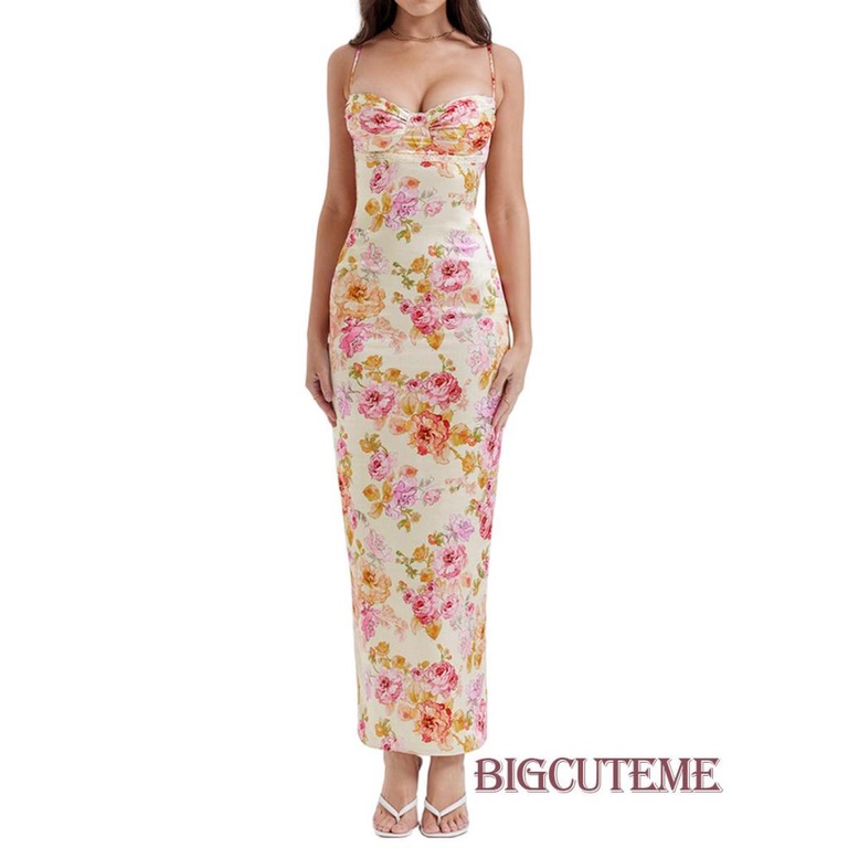 Đầm Hai Dây Dáng Dài Họa Tiết Hoa Hở Lưng Thời Trang Mùa Hè Cho Nữ