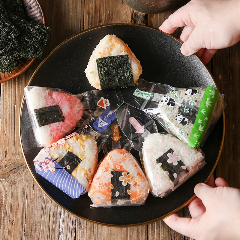 LILY 10pcs phong cách Nhật Bản tam giác gạo bóng đóng gói túi Rong Biển Quà tặng Túi Sushi khuôn Nhật Bản ẩm thực làm công cụ Bento phụ kiện DIY Sushi gạo bóng túi uuu