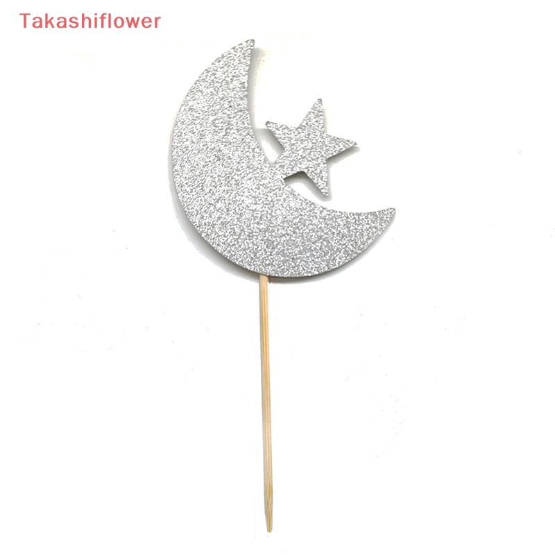 Set 12 Que Cắm Trang Trí Bánh Sinh Nhật Hình Ngôi Sao / Mặt Trăng Màu Vàng / Bạc