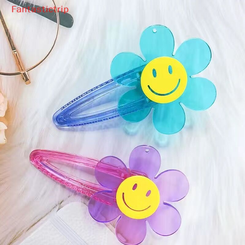 Kẹp Tóc Hình Hoa Hướng Dương Mặt Cười Bằng Acrylic Trong Suốt Thời Trang 2023 Cho Bé Gái