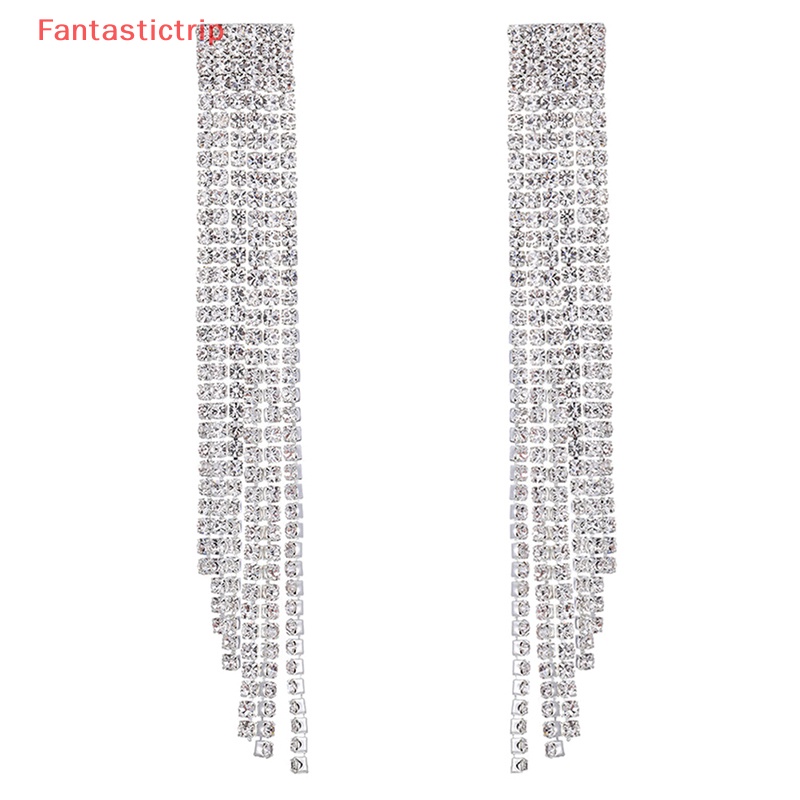 Bông Tai Mạ Bạc 925 Dáng Dài Đính Pha Lê Lấp Lánh Phong Cách Cổ Điển Mới