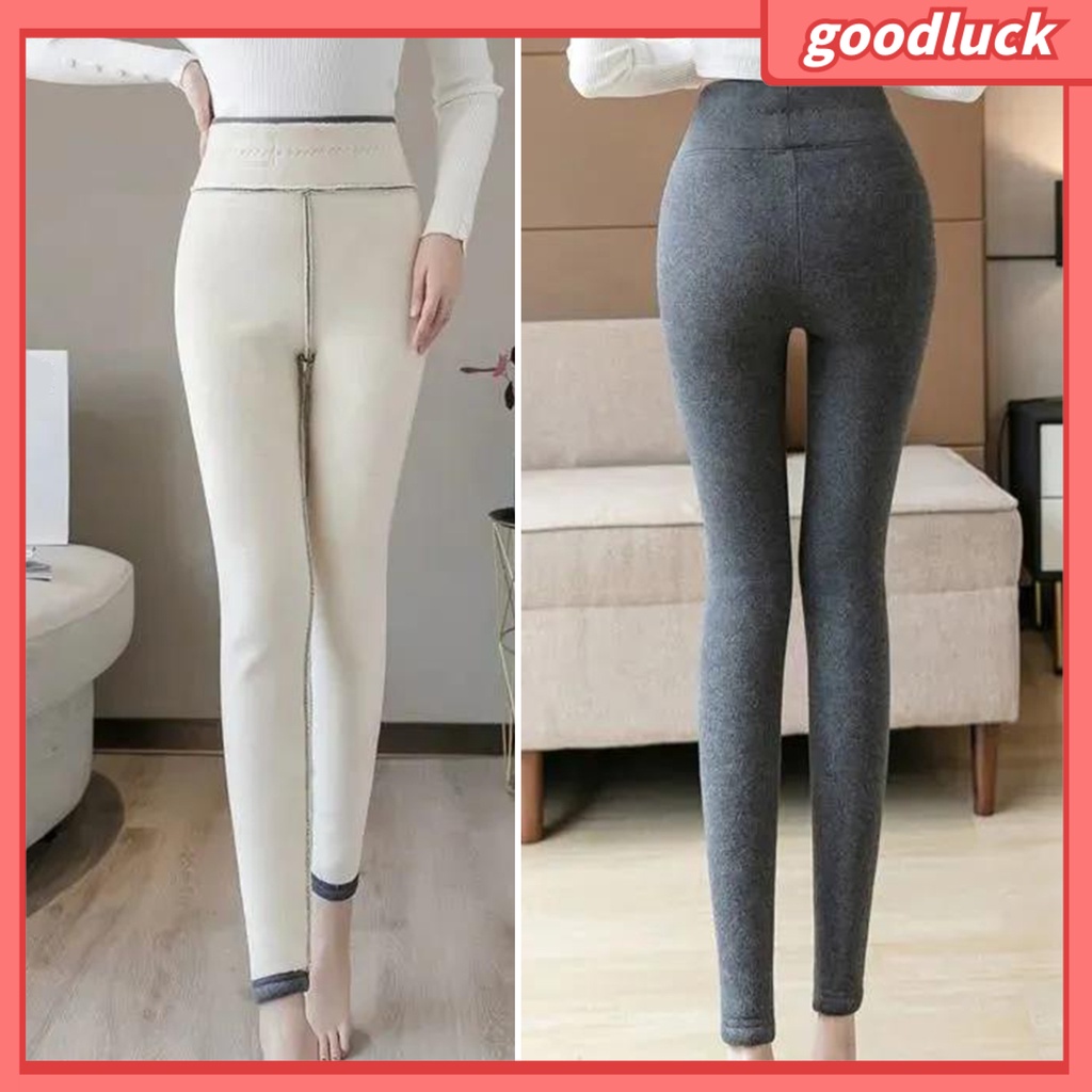 [ULK] Quần Legging Lưng Cao Màu Trơn Lót Lông Cừu Co Giãn Tốt Giữ Ấm Mùa Thu Đông Dành Cho Nữ Mặc Hàng Ngày