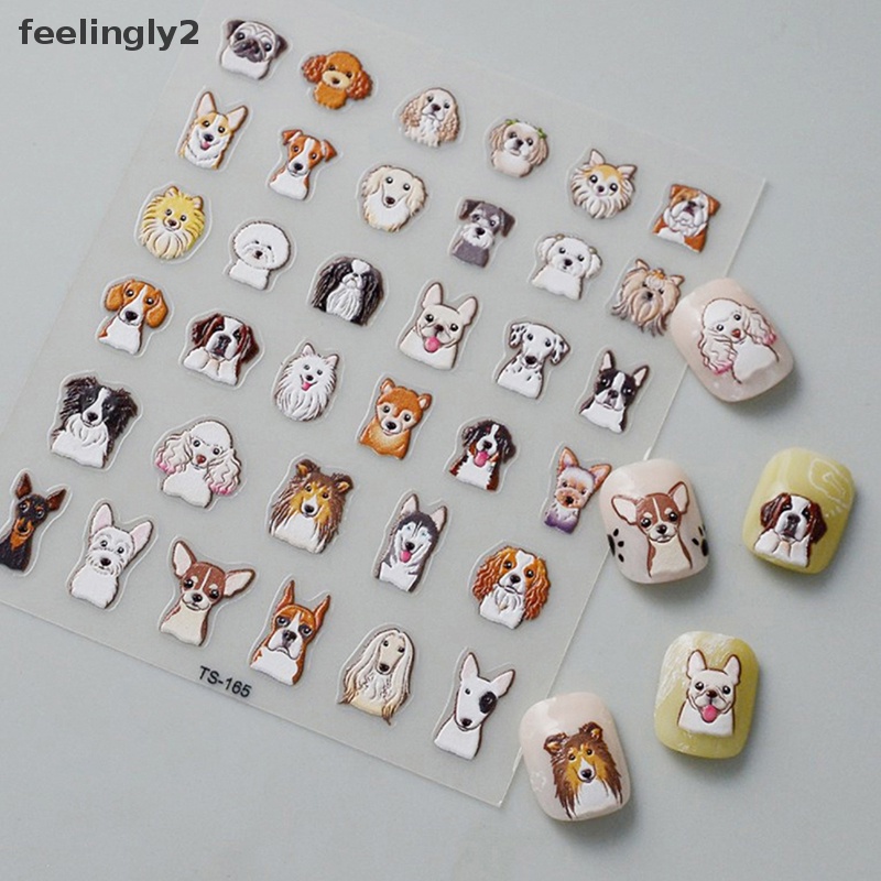 Miếng Dán Dập Nổi Họa Tiết Chó Mèo 5D Trang Trí Móng Tay