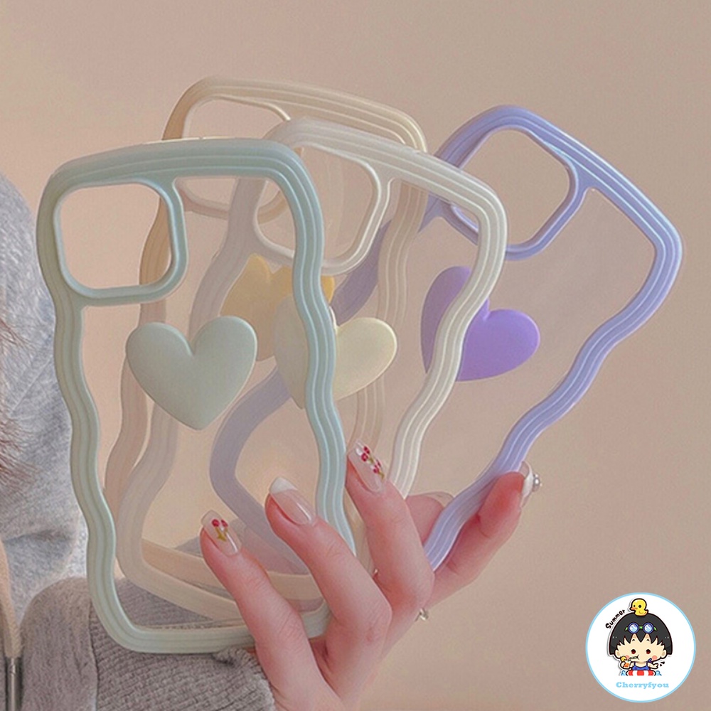 Ốp Điện Thoại TPU Mềm Trong Suốt Chống Sốc Viền Lượn Sóng Hình Trái Tim Cho IPhone 14 13 12 11 Pro Max XS XR 8 7 Plus