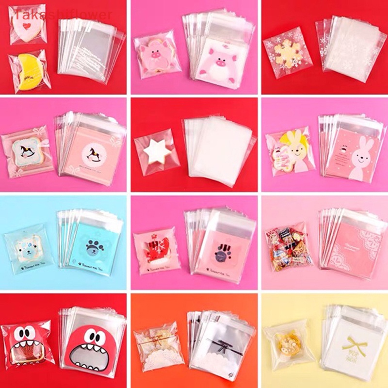 Set 100 Túi Đựng Bánh Kẹo Tự Dính Họa Tiết Hoạt Hình Dễ Thương