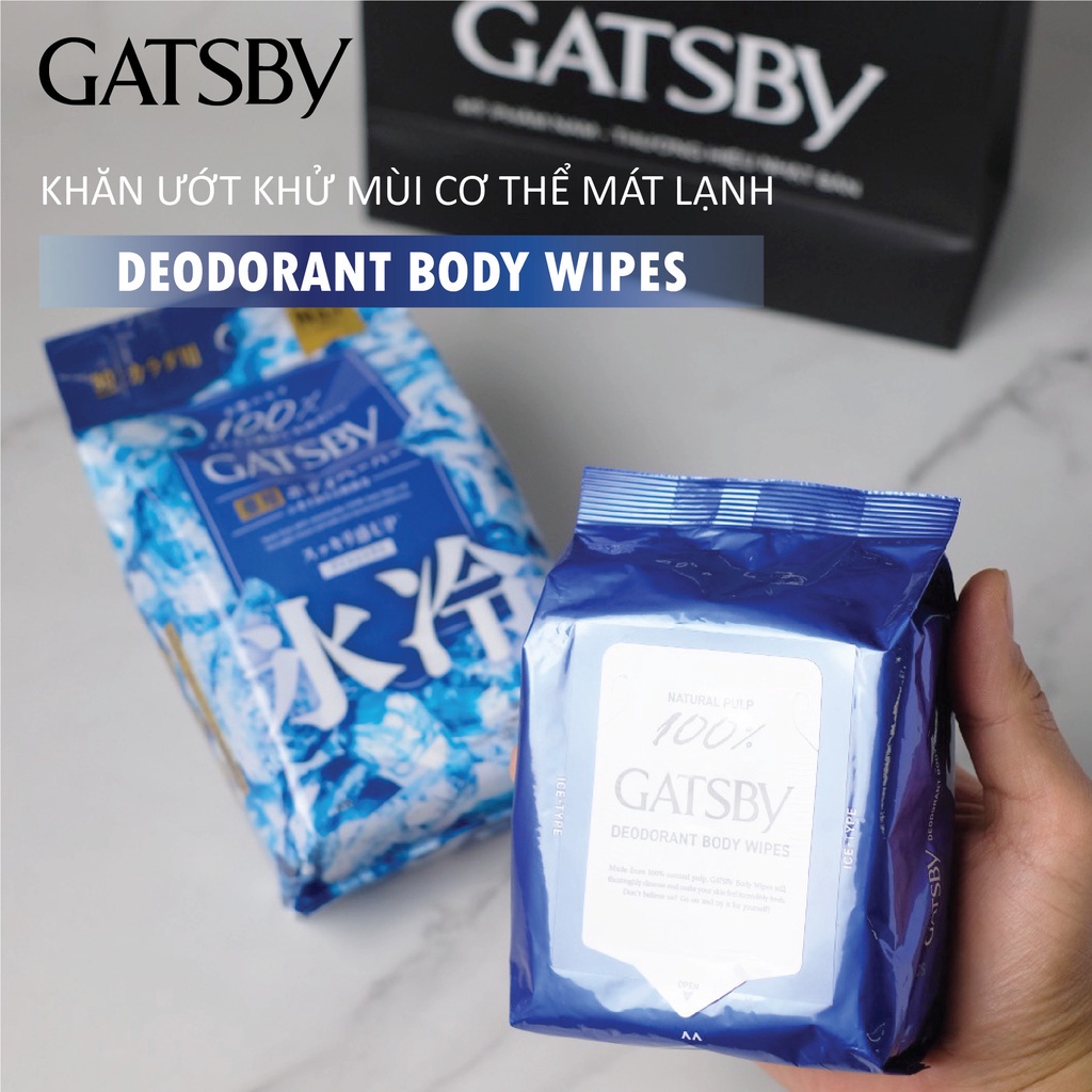 Khăn giấy ướt khử mùi diệt khuẩn Gatsby Ice CItrus cực cay mát nhất 30 tờ lau body- nhật bản