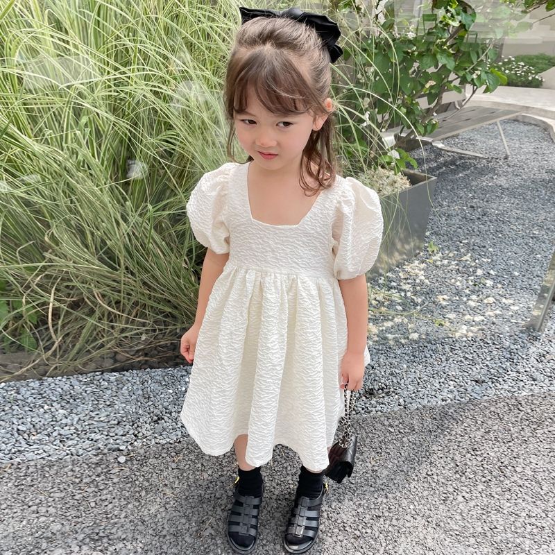 Đầm Công Chúa Tay Ngắn Phồng Màu Trơn Mẫu Mới 2023 Phong Cách Hàn Quốc Thời Trang Mùa Hè Cho Bé