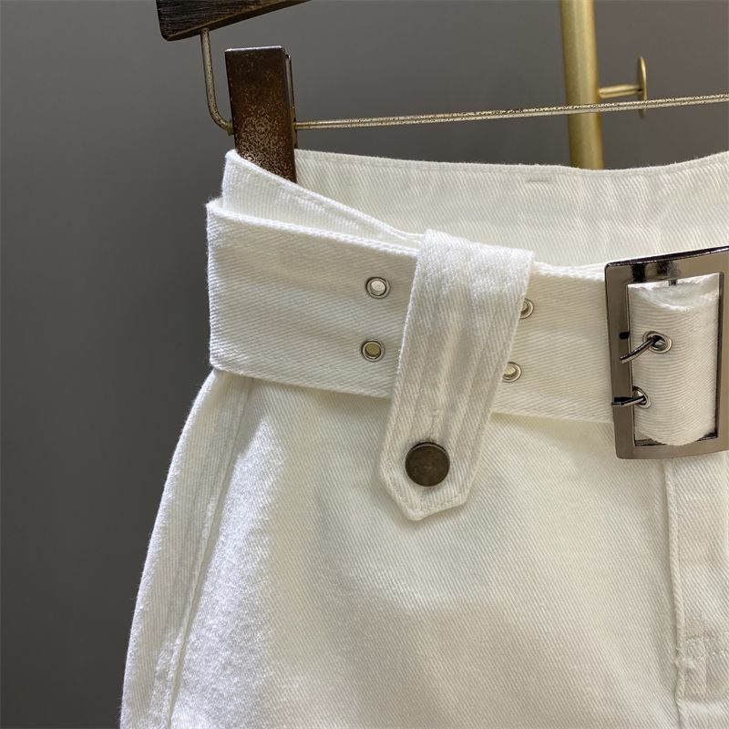 [F &amp; X] Chân Váy Denim Miniskirt 2023 Lưng Cao Màu Trắng Phong Cách Hàn Quốc Ngọt Ngào Cho Nữ