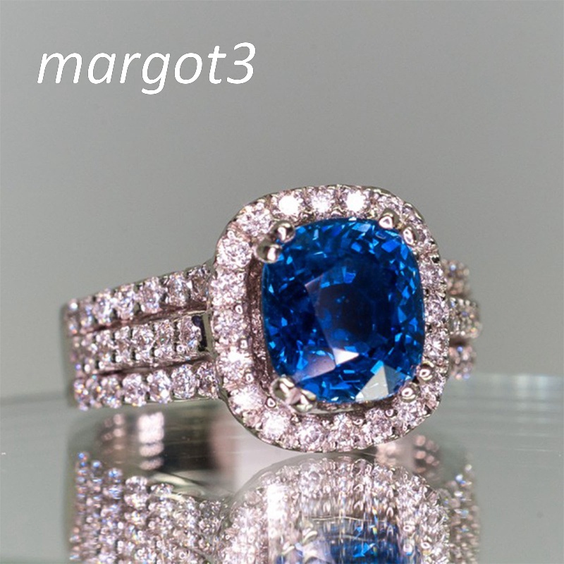 Nhẫn Cưới Đính Đá Màu Xanh Dương Sang Trọng Phong Cách Vintage Cho Nữ